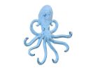 Rustic Dark Blue Whitewashed Cast Iron Wall Mounted Decorative Octopus Hooks 7&quot;