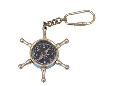 Solid Brass Ship's Wheel Compass Key Chain