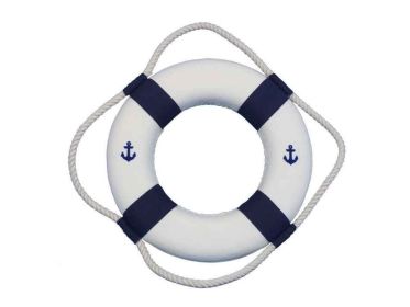 Classic White Decorative Anchor Lifering With Blue Bands 10""