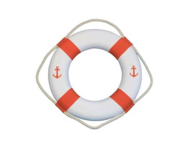Classic White Decorative Anchor Lifering With Orange Bands 15""