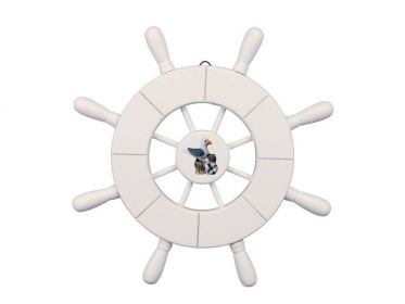 White Decorative Ship Wheel With Seagull 9""