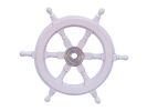 Deluxe Class White Wood and Chrome Ship Decorative Steering Wheel 12""