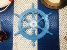 Deluxe Class Light Blue Wood and Chrome Decorative Ship Steering Wheel 18""